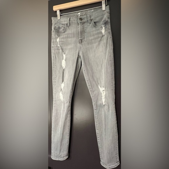 7 For All Mankind The Ankle Skinny Jeans Gray Distressed Size 28 - Picture 8 of 11